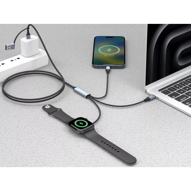 Sandberg 3in1 Travel Charge Cable 100W, 1.2 m, USB A/USB C, Black