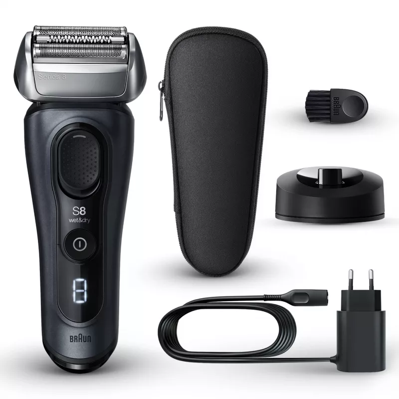 Braun Series 8 8513s Wet & Dry shaver with charging stand and travel case, fjord grey