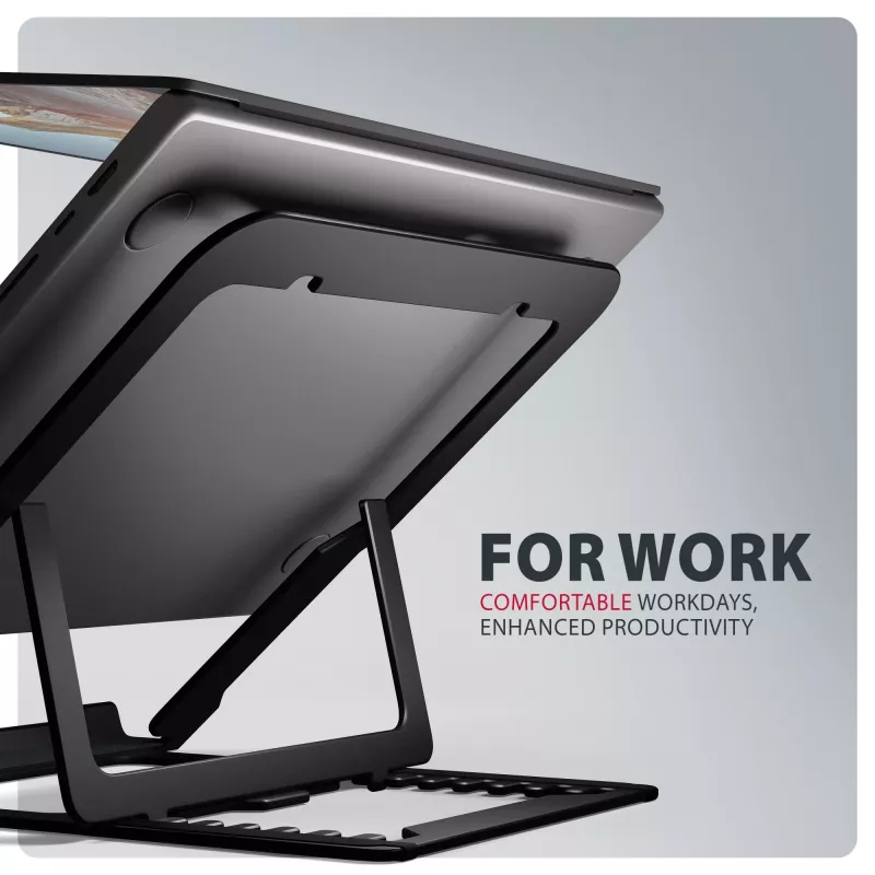 Axagon STND-LAB Aluminum stand for laptops size 10 inch–17.3 inch. Eight adjustable height and angle. Black version.