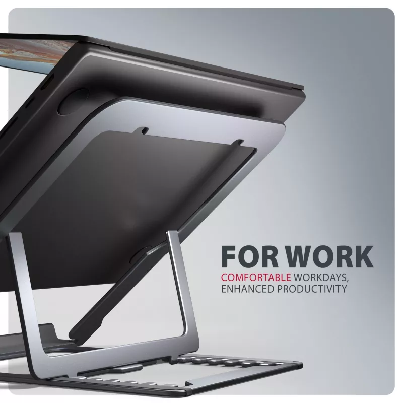 Axagon STND-LAG Aluminum stand for laptops size 10 inch–17.3 inch. Eight adjustable height and angle. Grey version.