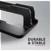 Axagon STND-VB Aluminum stand for vertical insertion of laptops sized 10 inch–17.3 inch. Adjustable slot width 9.5–25.5 mm. Black version.