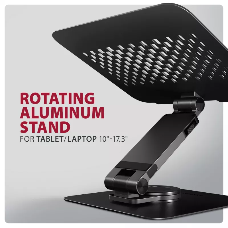 Laptop stand AXAGON STND-LRB — aluminium, 360° rotation, for 10 inch–17.3 inch, adjustable height up to 26 cm, tilt 0–180°, black