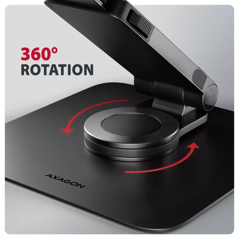 Laptop stand AXAGON STND-LRB — aluminium, 360° rotation, for 10 inch–17.3 inch, adjustable height up to 26 cm, tilt 0–180°, black