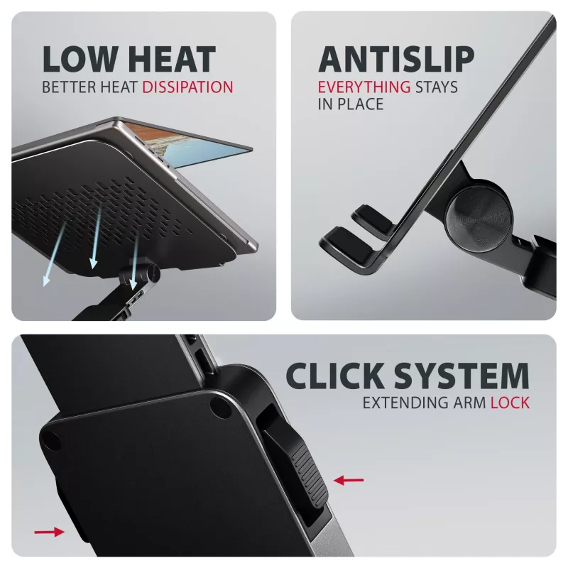 Laptop stand AXAGON STND-LRB — aluminium, 360° rotation, for 10 inch–17.3 inch, adjustable height up to 26 cm, tilt 0–180°, black