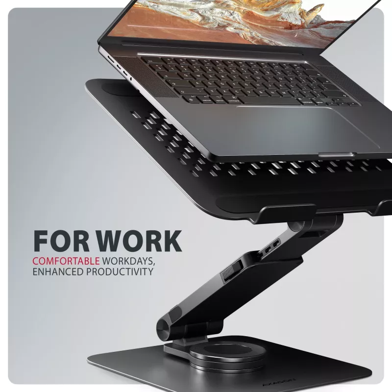 Laptop stand AXAGON STND-LRB — aluminium, 360° rotation, for 10 inch–17.3 inch, adjustable height up to 26 cm, tilt 0–180°, black