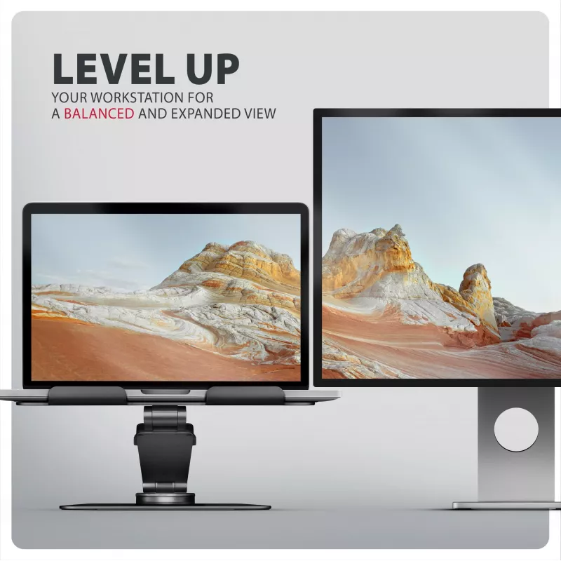 Laptop stand AXAGON STND-LRB — aluminium, 360° rotation, for 10 inch–17.3 inch, adjustable height up to 26 cm, tilt 0–180°, black