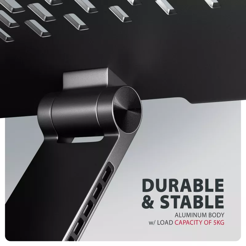 Laptop stand AXAGON STND-LRB — aluminium, 360° rotation, for 10 inch–17.3 inch, adjustable height up to 26 cm, tilt 0–180°, black