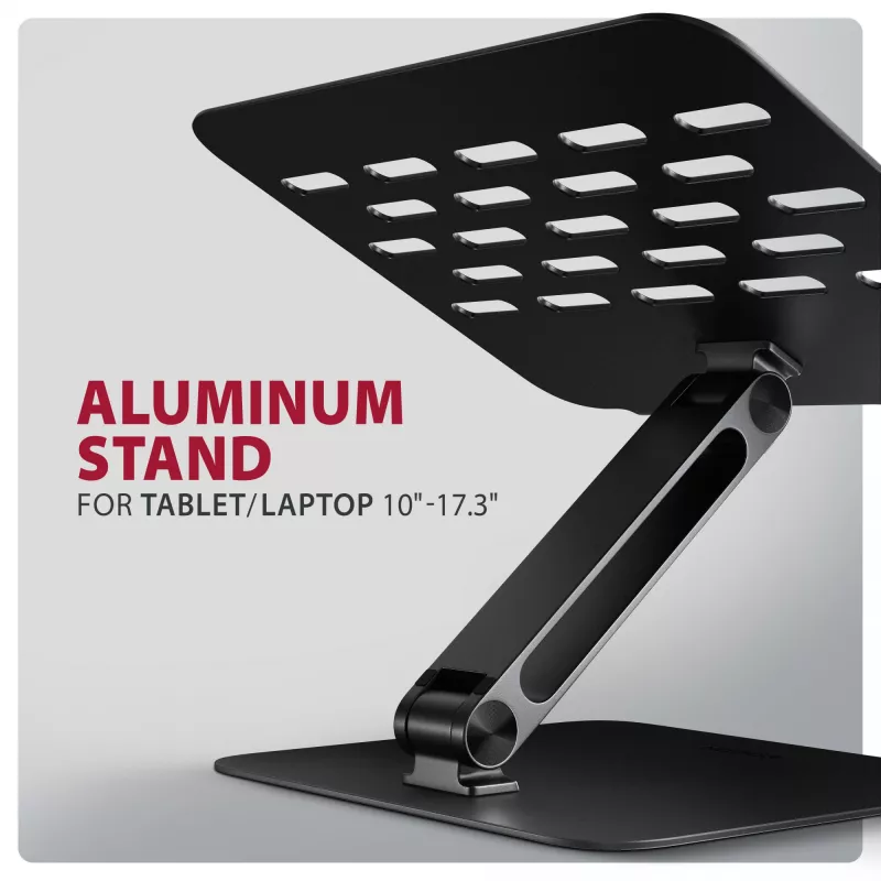 Laptop & tablet stand AXAGON STND-LQB for 10 inch–17.3 inch, aluminium, black, adjustable height 0–20.5 cm and tilt 0–180°