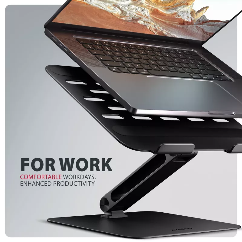 Laptop & tablet stand AXAGON STND-LQB for 10 inch–17.3 inch, aluminium, black, adjustable height 0–20.5 cm and tilt 0–180°