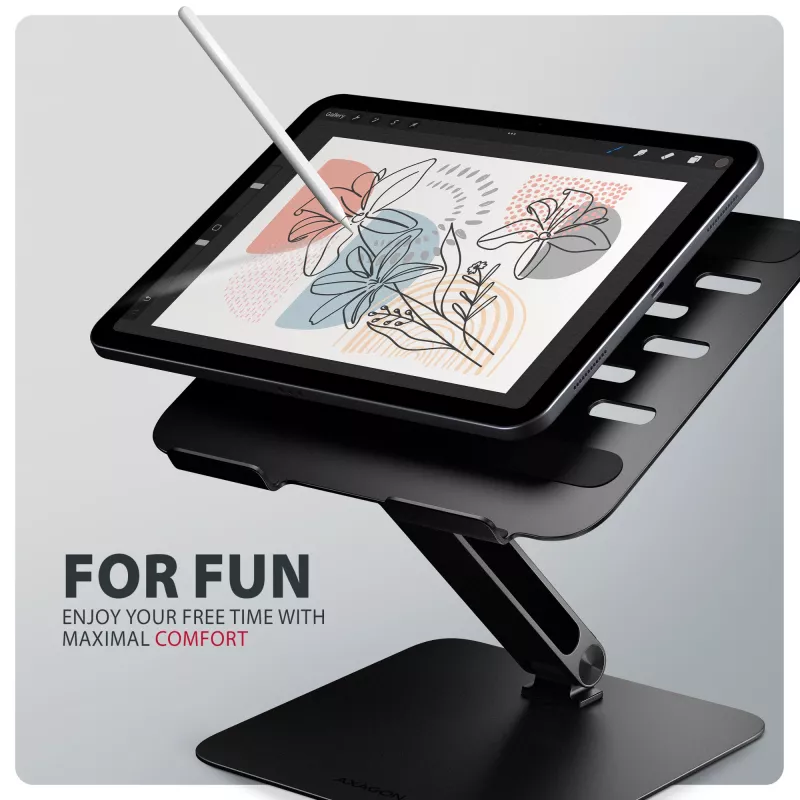 Laptop & tablet stand AXAGON STND-LQB for 10 inch–17.3 inch, aluminium, black, adjustable height 0–20.5 cm and tilt 0–180°