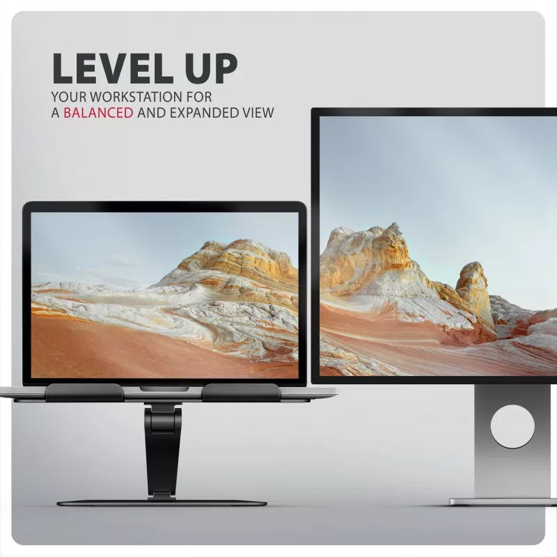 Laptop & tablet stand AXAGON STND-LQB for 10 inch–17.3 inch, aluminium, black, adjustable height 0–20.5 cm and tilt 0–180°