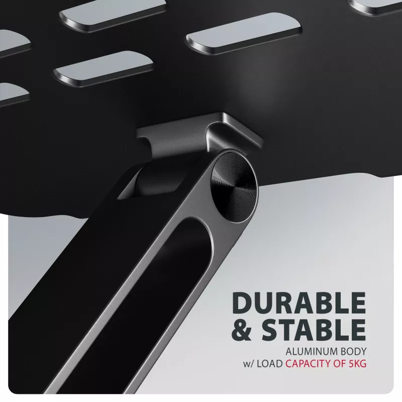 Laptop & tablet stand AXAGON STND-LQB for 10 inch–17.3 inch, aluminium, black, adjustable height 0–20.5 cm and tilt 0–180°