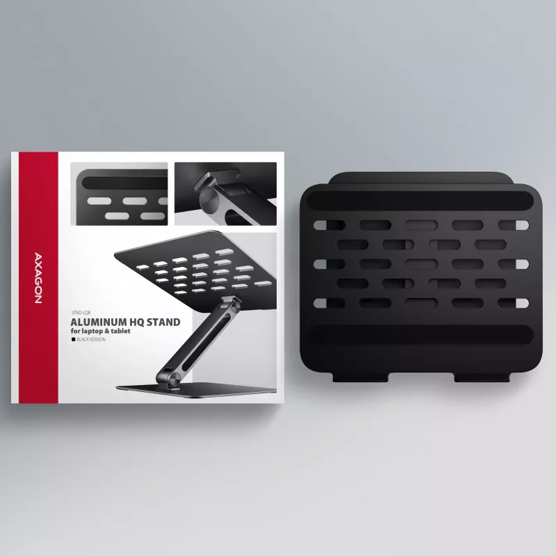 Laptop & tablet stand AXAGON STND-LQB for 10 inch–17.3 inch, aluminium, black, adjustable height 0–20.5 cm and tilt 0–180°