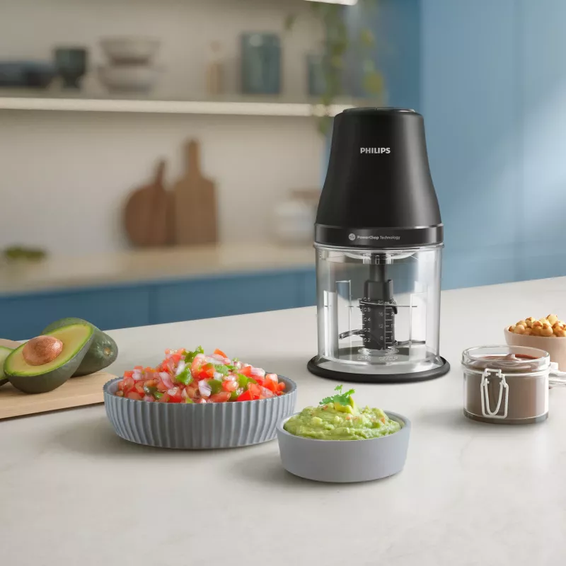 Electric food chopper Philips HR1501/00 1 L 450 W Black 5000 RPM plastic bowl stainless steel blade 220-240V 50-60Hz