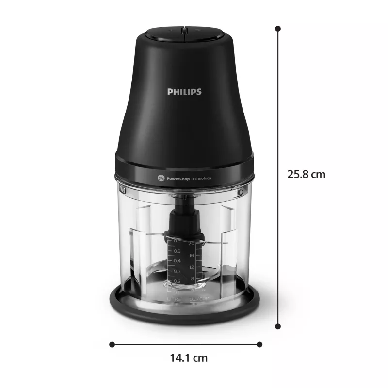 Electric food chopper Philips HR1501/00 1 L 450 W Black 5000 RPM plastic bowl stainless steel blade 220-240V 50-60Hz