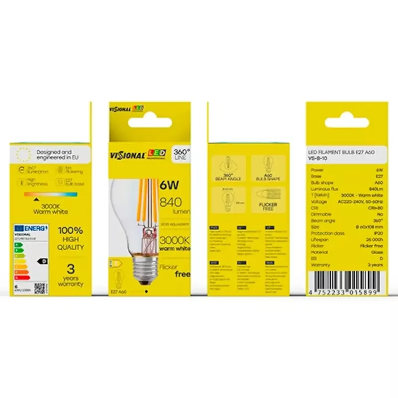 VISIONAL VS-B-10 LED Bulb, 6 W, 840 lm, 3000 K
