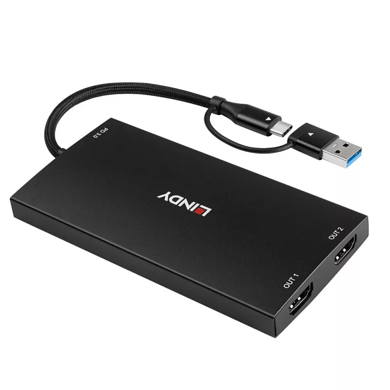 Lindy 43430 video cable adapter 0.11 m USB Type-C 2 x HDMI Black