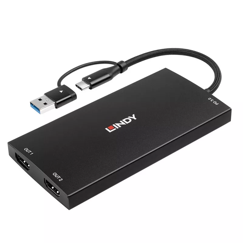 Lindy 43430 video cable adapter 0.11 m USB Type-C 2 x HDMI Black