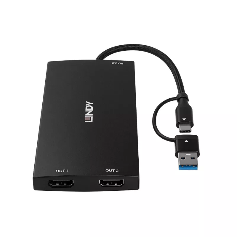 Lindy 43430 video cable adapter 0.11 m USB Type-C 2 x HDMI Black