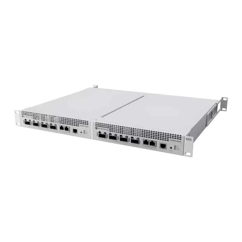 Network switch MikroTik CRS804-4DDQ-HRM — 10G Ethernet RJ-45 2 ports, console RJ-45, grey