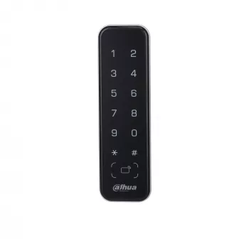 Access control reader DAHUA ASR2201A-D, black — 12 V DC, 1.7 W typical, 135×40×15 mm