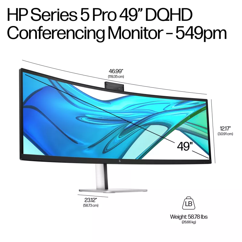 HP Series 5 Pro 49 inch DQHD Conferencing Monitor - 549pm, 124.5 cm (49 inch), 5120 x 1440 pixels, Dual QHD, LCD, 5 ms, Black