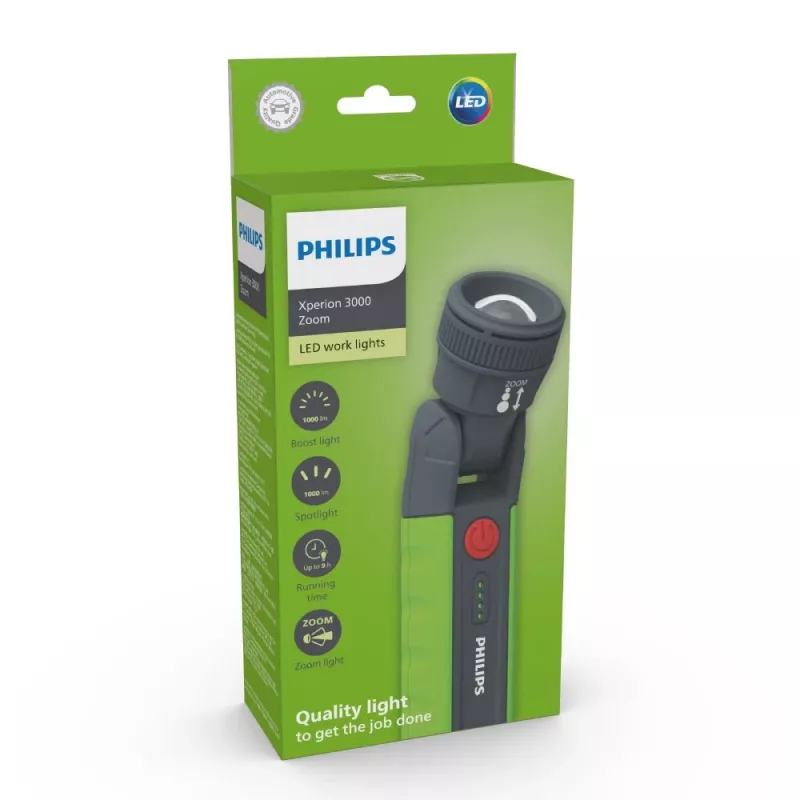 Philips Xperion 3000 LUMX30ZOOMX1 Zoom, LED, 1000 lm, 1000 lm, Green, Grey, Battery, 9 h