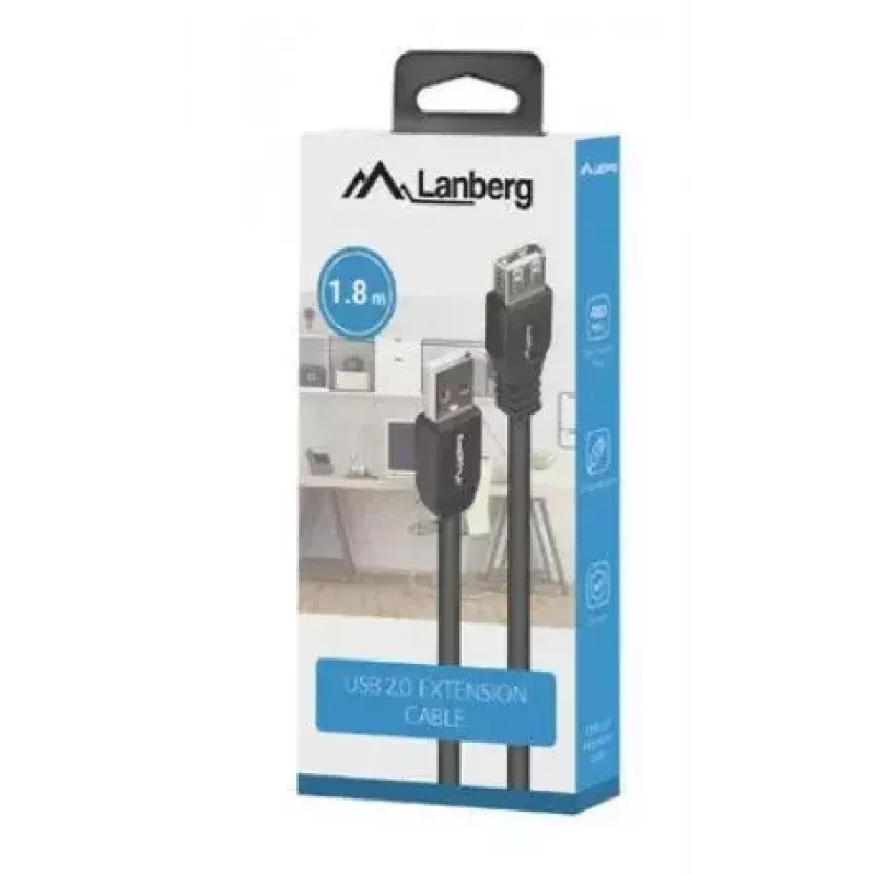 LANBERG USB-A to USB-A Cable 2.0, Male to Female, 1.8 m, black