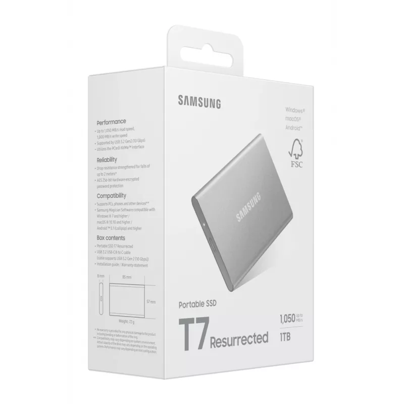 Samsung MU-PD1T0G/WW external solid state drive 1 TB USB Type-C 3.2 Gen 2 (3.1 Gen 2) Silver