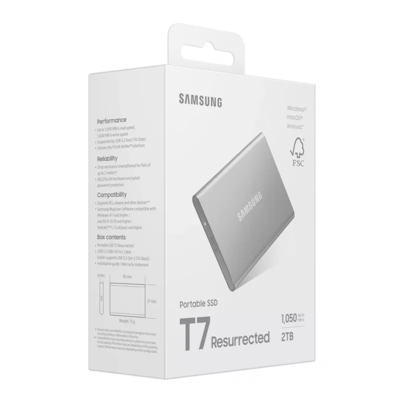 Samsung MU-PD2T0G/WW external solid state drive 2 TB USB Type-C 3.2 Gen 2 (3.1 Gen 2) Silver