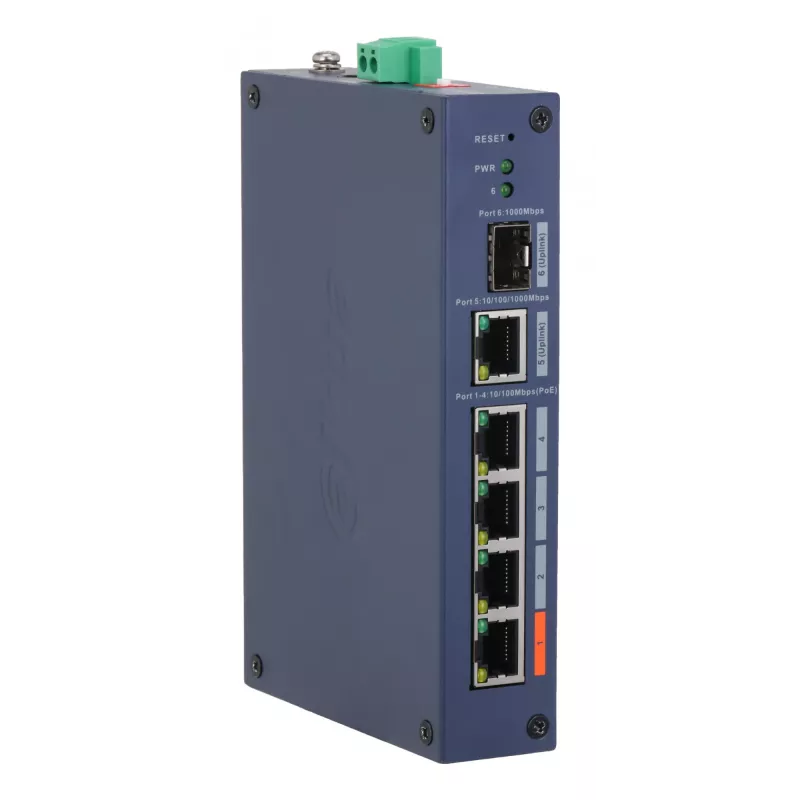 Managed Hardened Switch DAHUA CHS4106-4ET-60 — 6‑port, 4x PoE 10/100, L2, 4.8 Gbit/s, 8000 MAC