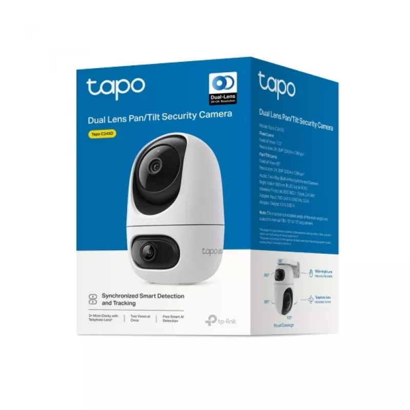 IP security camera TP-Link Tapo C245D 2304×1296, 3.1 mm lens, 104.3° hor., ceiling/wall mount, wireless, indoor, white