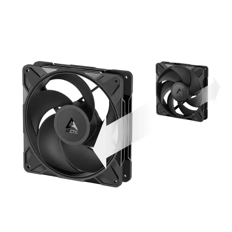 140 mm fan Arctic Freezer P14 Pro Reverse — 166.5 m³/h, 5.1 mmH₂O, Fluid Dynamic Bearing, A‑RGB, PWM, black, with cable splitter