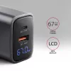 Wall charger AXAGON ACU-PQ67D, 67W, USB-C PD3.0 + USB-A QC4+, 2 outputs, LCD display, 100–240V