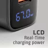 Wall charger AXAGON ACU-PQ67D, 67W, USB-C PD3.0 + USB-A QC4+, 2 outputs, LCD display, 100–240V