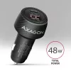 Car charger AXAGON PWC-PQ48, 48W, USB-C (PD3.0) + USB-A (QC4+), input 12–24V, black
