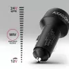 Car charger AXAGON PWC-PQ48, 48W, USB-C (PD3.0) + USB-A (QC4+), input 12–24V, black