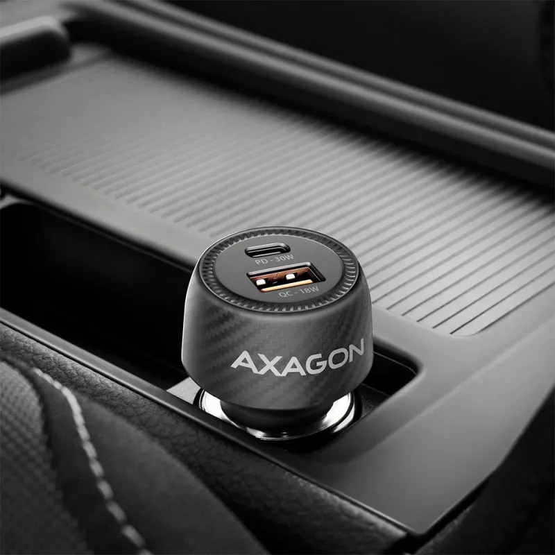 Car charger AXAGON PWC-PQ48, 48W, USB-C (PD3.0) + USB-A (QC4+), input 12–24V, black