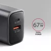 Wall charger AXAGON ACU-PQ67, 67W, PD3.0 + QC4+, 1x USB-C + 1x USB-A, 100–240V, grey/black