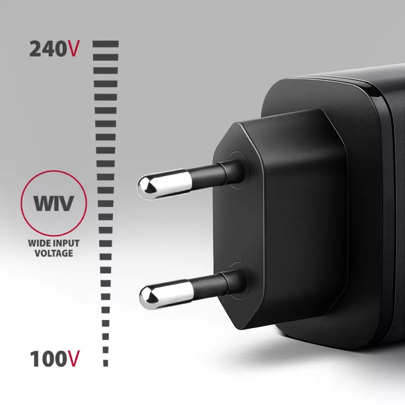 Wall charger AXAGON ACU-PQ67, 67W, PD3.0 + QC4+, 1x USB-C + 1x USB-A, 100–240V, grey/black