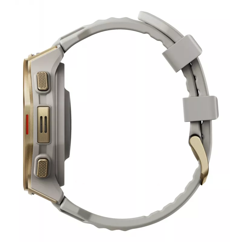Smartwatch Amazfit T-rex 3 Pro 44 mm, 1.32 inch AMOLED 466×466, 16 GB, 64 MB RAM, GPS, Wi‑Fi, waterproof 45 m, Gold case, Grey silicone band