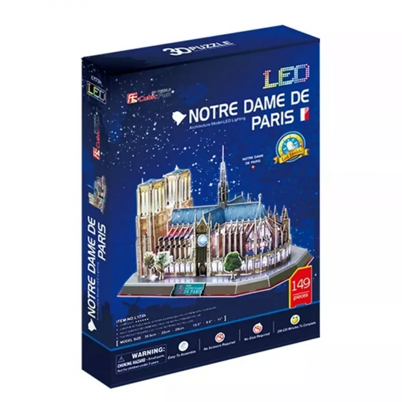 3D Puzzle CubicFun Notre Dame (Light) — model DA-20509, lightweight illuminated edition
