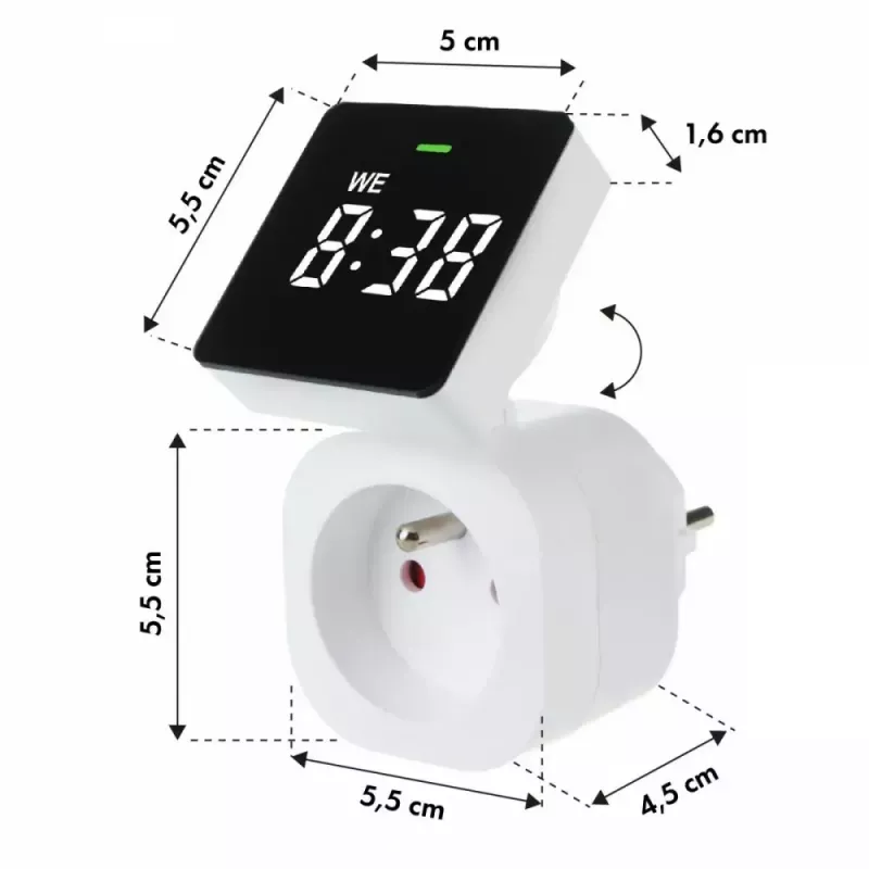 Digital timer switch GreenBlue GB610E, max load 16A, IP20, programmable on/off cycles