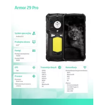Smartphone UleFone Armor 29 Pro 5G 16/512GB Black, rugged 5G, 16GB RAM, 512GB storage