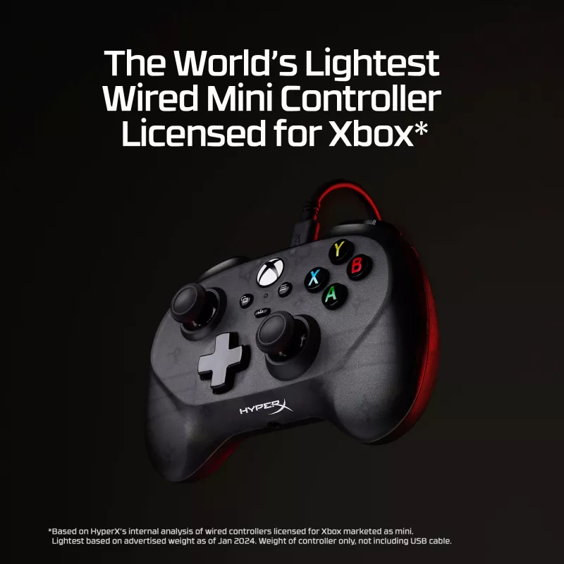 HyperX Clutch Tanto Mini WD Gaming Controller, Joystick, Xbox, Xbox One, Wired, USB, Black, 2.95 m