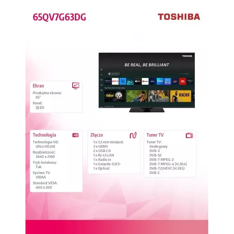 Toshiba 65-inch QLED TV 65QV7G63DG, 65 inch screen