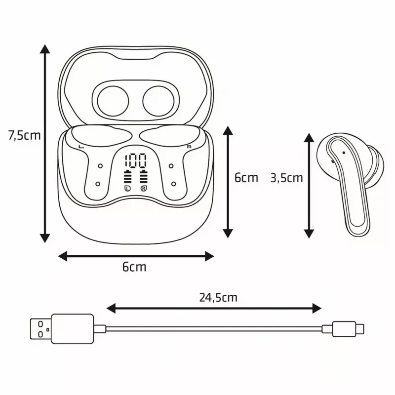 Wireless in-ear headphones Audiocore AC591 PRO — hybrid ANC, ENC, 6 microphones, USB‑C charging, up to 9h playback, Tuya compatible, black