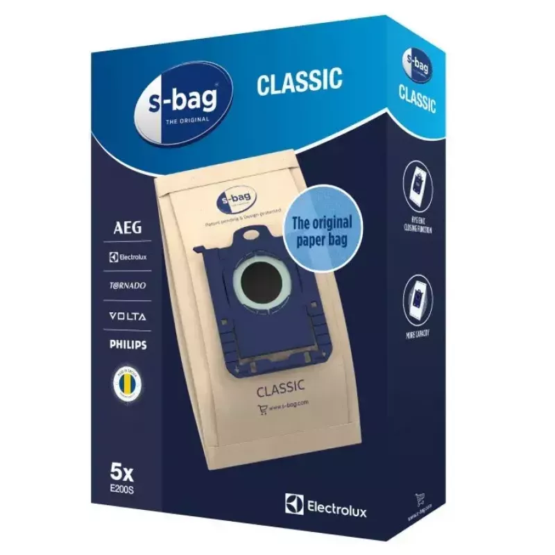 Dust bag Electrolux E200S for universal vacuums, box of 5, blue/grey