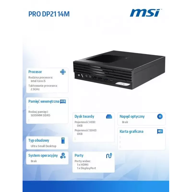 Desktop PC MSI PRO DP21 14M-243BEU — Intel Core i5-14400, Wi‑Fi, Bluetooth, Black