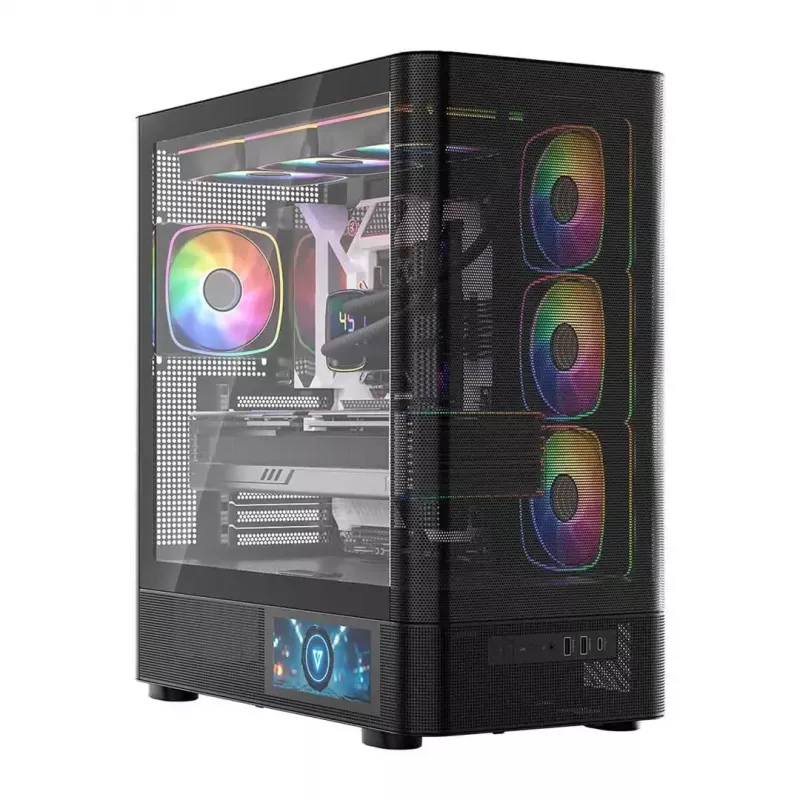 Computer Case MODECOM VOLCANO AQ400 ARGB MIDI Black — MODECOM MC-A-AQ400-4FA-B